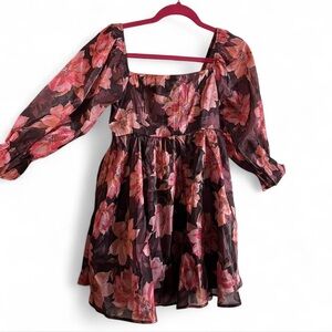 Thirty Thirty Size M Floral Pink and Black Mini Dress